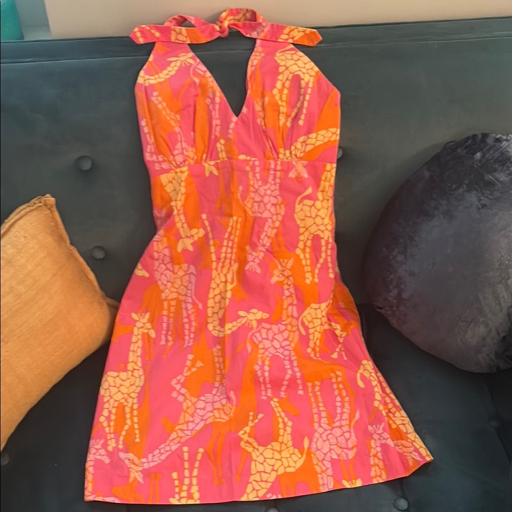 Lily Pulitzer Vibrant Pink and Orange Giraffe Print Dress